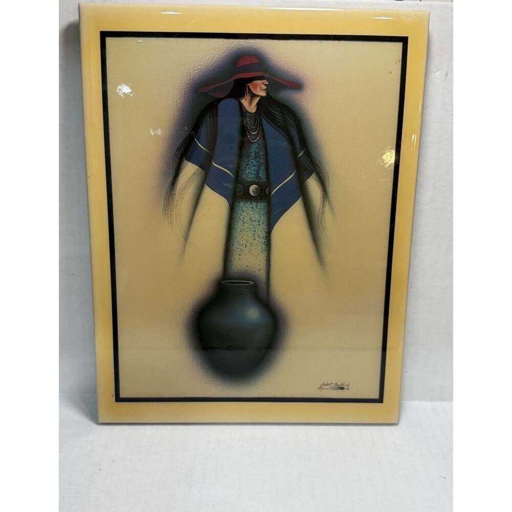 ROBERT REDBIRD JR "THE WATER WOMAN" ACRYLIC ART OVER WOOD - Picture 1 of 9